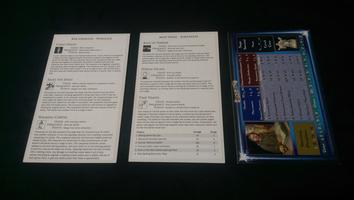 The skill stickers are printed and placed on the backs of the character cards for reference.
