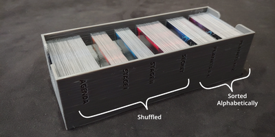 We shuffle and sort during clean up so the next time we play we can just set this on the table ready to go.