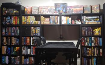 We used different sizes to build around our table. We were able to add more shelves on the left and remove walls to get room for our larger games.